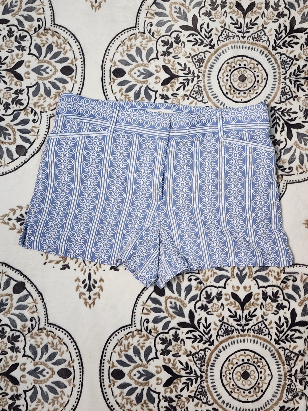 LOFT Ann Taylor Blue and White High-Waist Printed Shorts